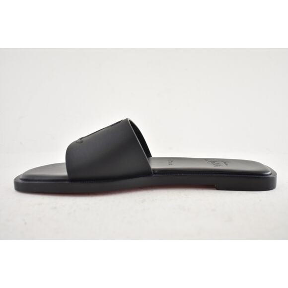 Christian Louboutin CL Mule Flat Black Leather Logo Slide Slip On Sandal 38.5 - Picture 14 of 16